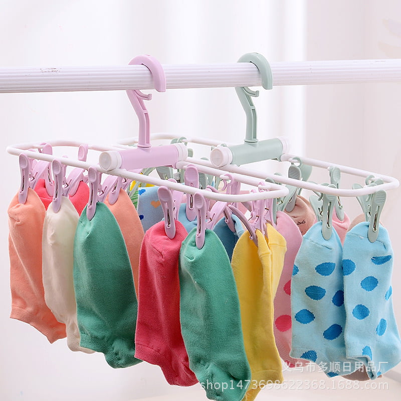 MULTIFUNCTIOMING PLASTIC FOLDING HANGER WITH 12 CLIPS FOR SOCKS, CLOTHES & UNDERWEARS  DRYING CLIPS