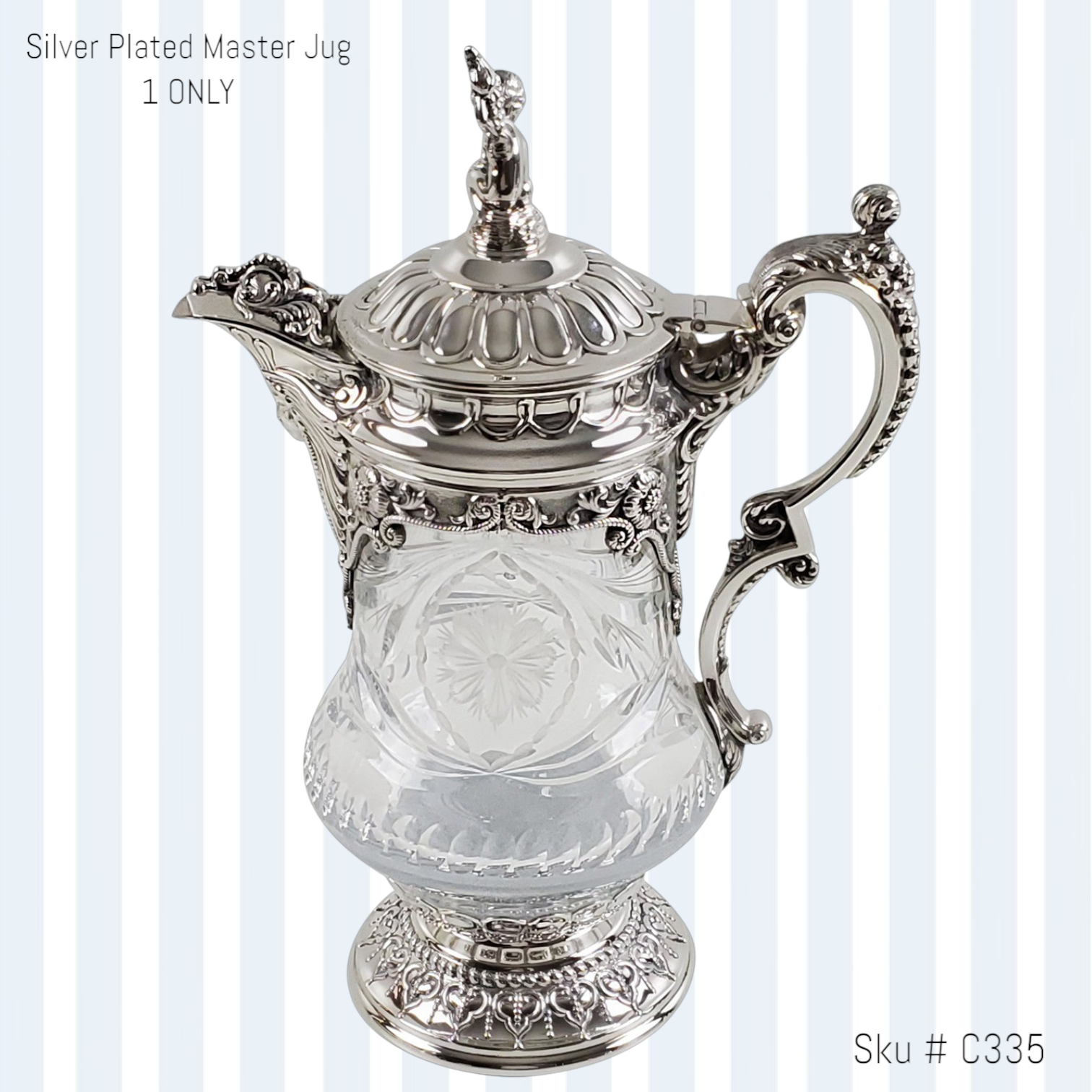 The Master Jug- Cut Crystal Silver Plate 13.5"h. SKU #: C335. The Master Jug- Cut Crystal Silver Plate 13.5"h. SKU #: C335.