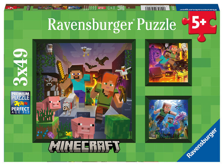 Minecraft Biomes 49 Piece Jigsaw Puzzle 3 Pack