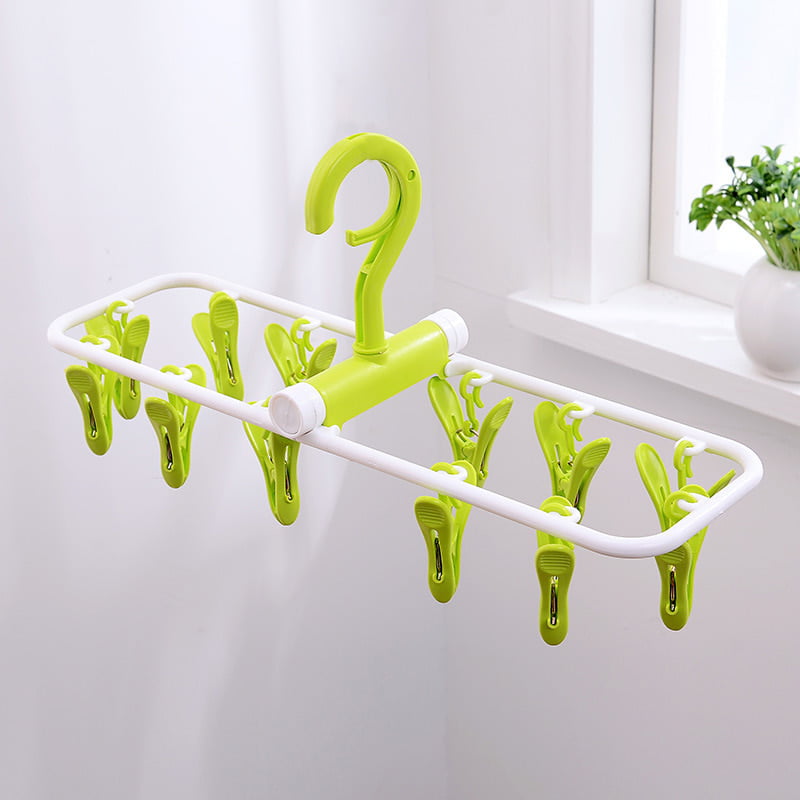 MULTIFUNCTIOMING PLASTIC FOLDING HANGER WITH 12 CLIPS FOR SOCKS, CLOTHES & UNDERWEARS  DRYING CLIPS