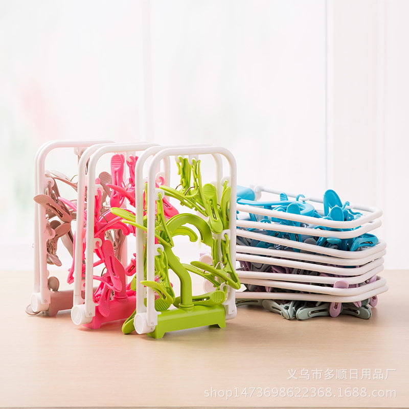 MULTIFUNCTIOMING PLASTIC FOLDING HANGER WITH 12 CLIPS FOR SOCKS, CLOTHES & UNDERWEARS  DRYING CLIPS
