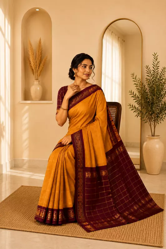 Velthari Cotton Yellow with maroon