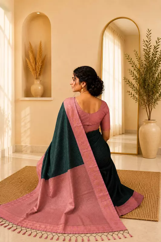Pure Semi Silk Green With Pink