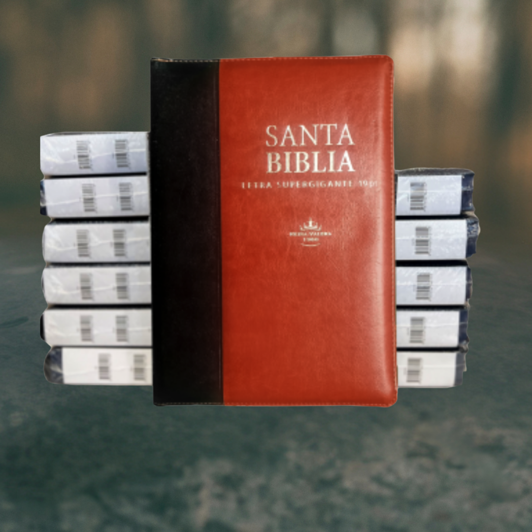 Santa Biblia Negro/ Café / Imitación Pie / Letra Súper Gigante / - Caja de 12 unidades