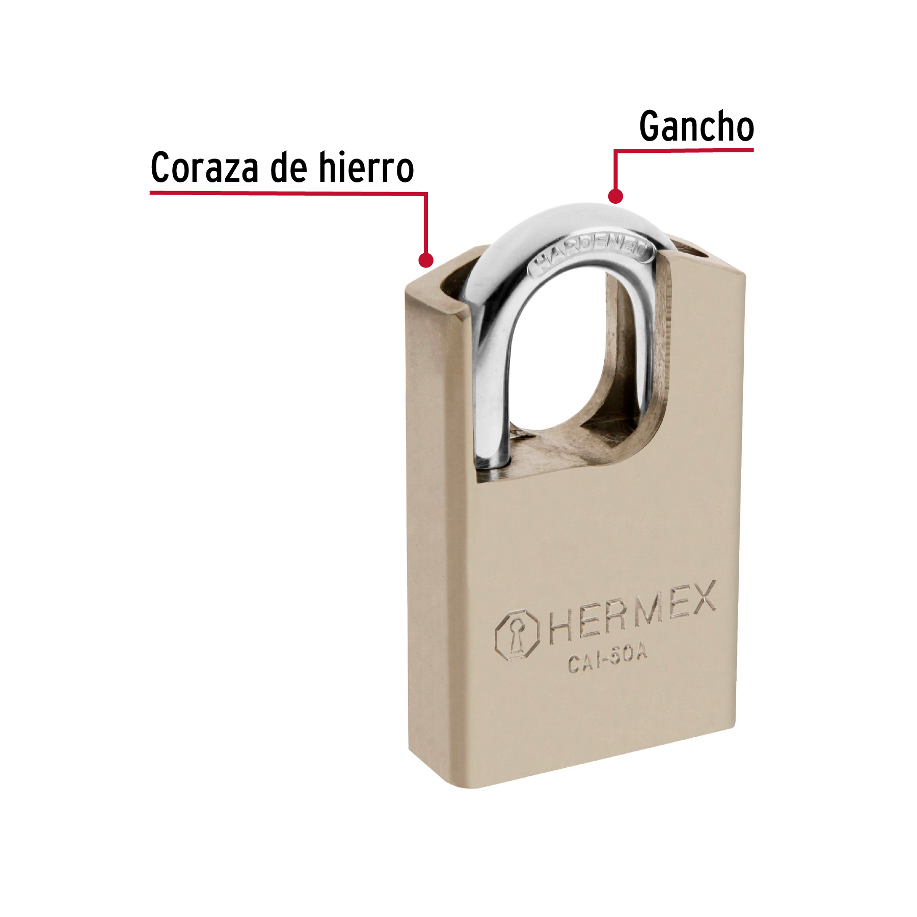 Candado de acero, máxima seguridad, 50mm, llave anti-ganzúa - CAI-50A / 43334