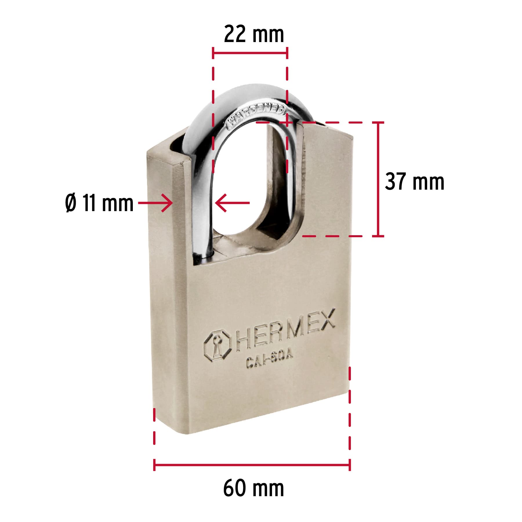 Candado de acero, máxima seguridad, 60mm, llave anti-ganzúa - CAI-60A / 43335