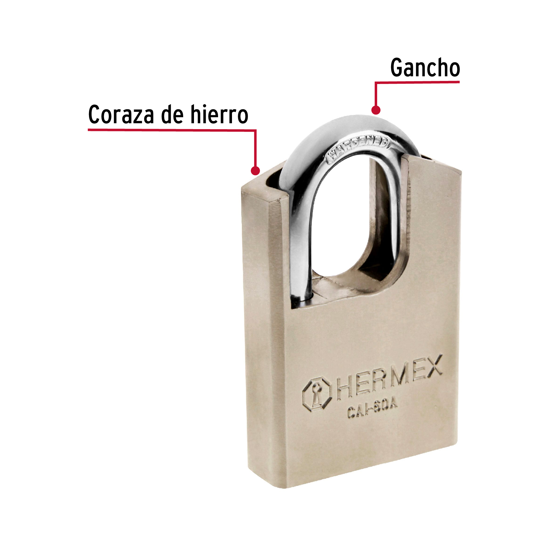 Candado de acero, máxima seguridad, 60mm, llave anti-ganzúa - CAI-60A / 43335
