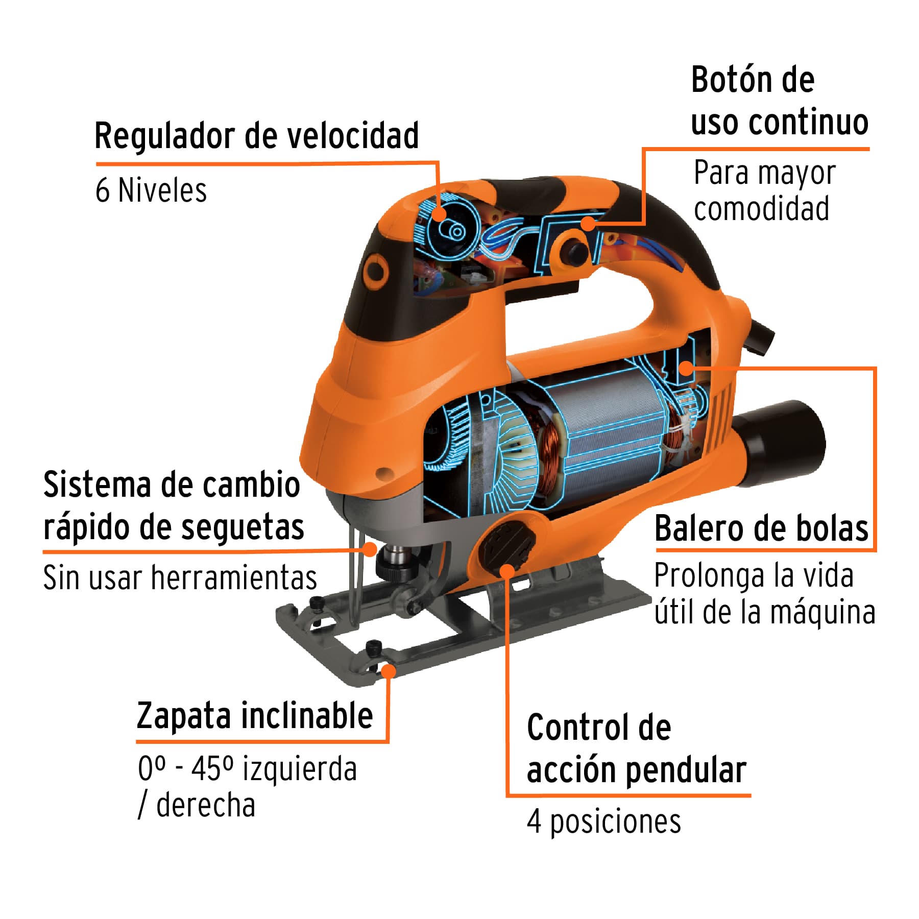 Sierra caladora 750 W 6A velocidad variable, profesional - CALA-A5 / 15423