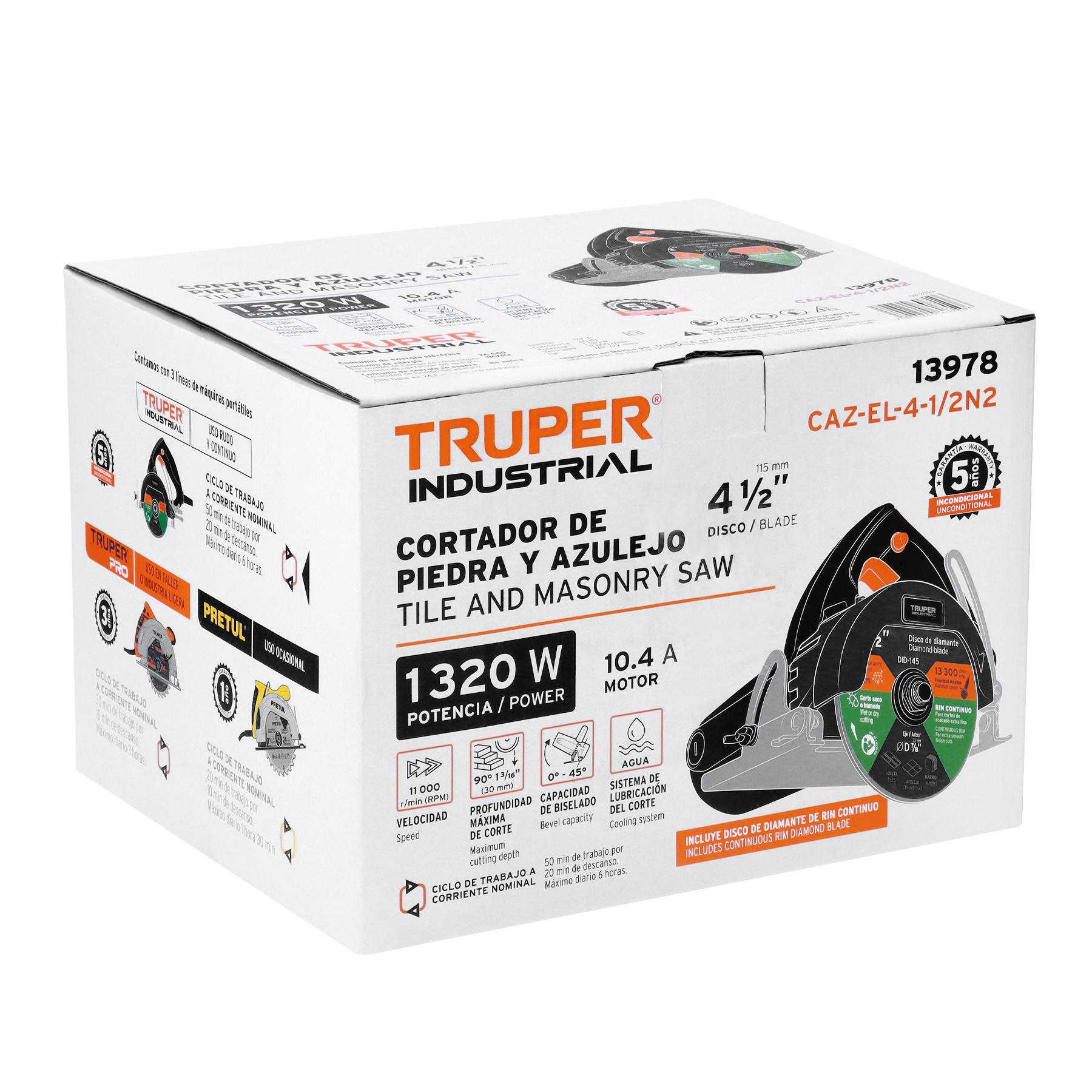 Cortador de azulejos eléctrico 4-1/2' 1320 W, industrial - CAZ-EL-4-1/2N2 / 13978