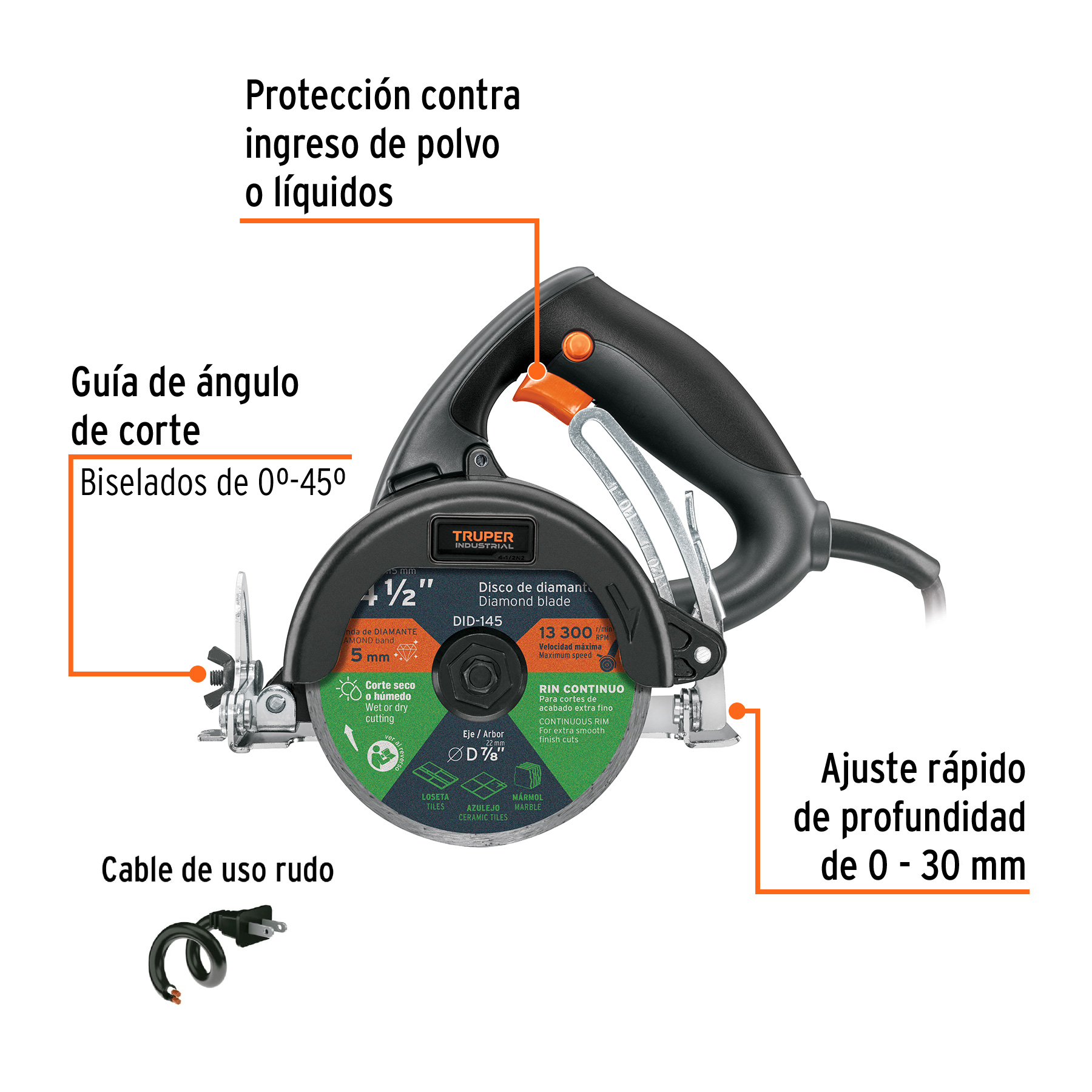 Cortador de azulejos eléctrico 4-1/2' 1320 W, industrial - CAZ-EL-4-1/2N2 / 13978