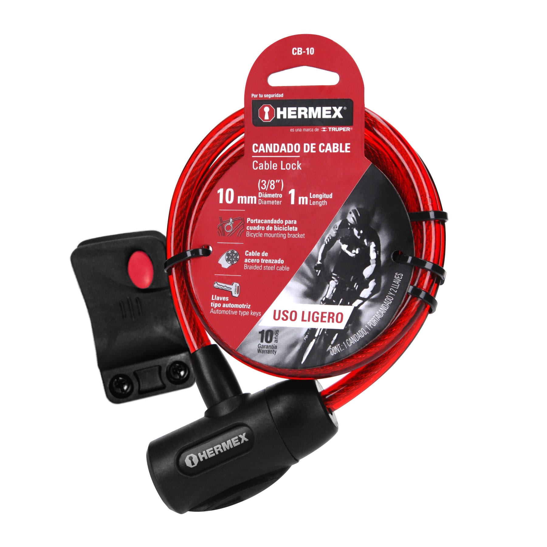 Candado de cable con llave, 10 mm X 1.0 m - CB-10 / 43922