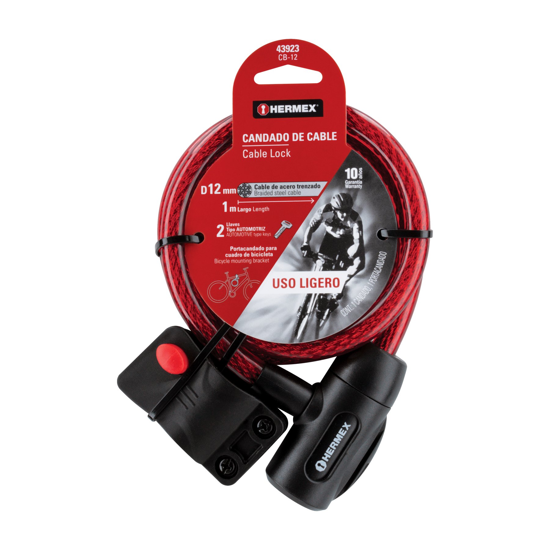 Candado de cable con llave, 12 mm X 1.0 m - CB-12 / 43923