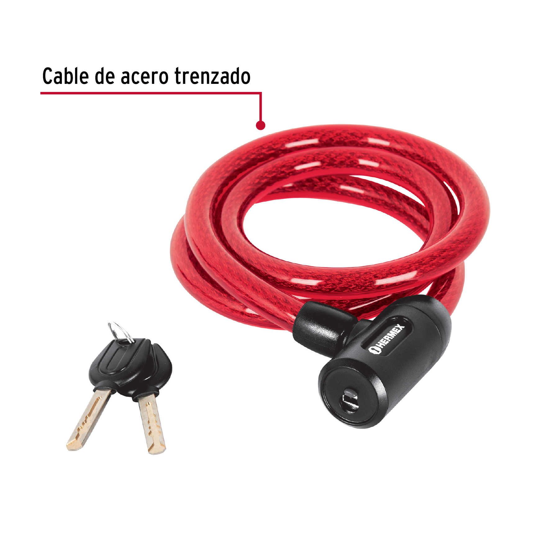 Candado de cable con llave, 15mm X 1.20 m - CB-15 / 43920