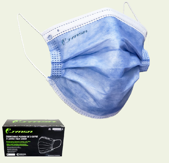 CUBRE BOCA PLISADO TRIPLE CAPA AZUL C/50