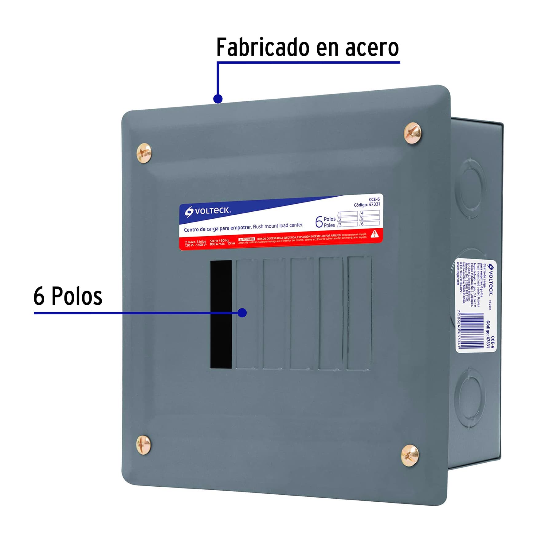 Centro de carga empotrable, 6 polos, Volteck - CCE-6 / 47331
