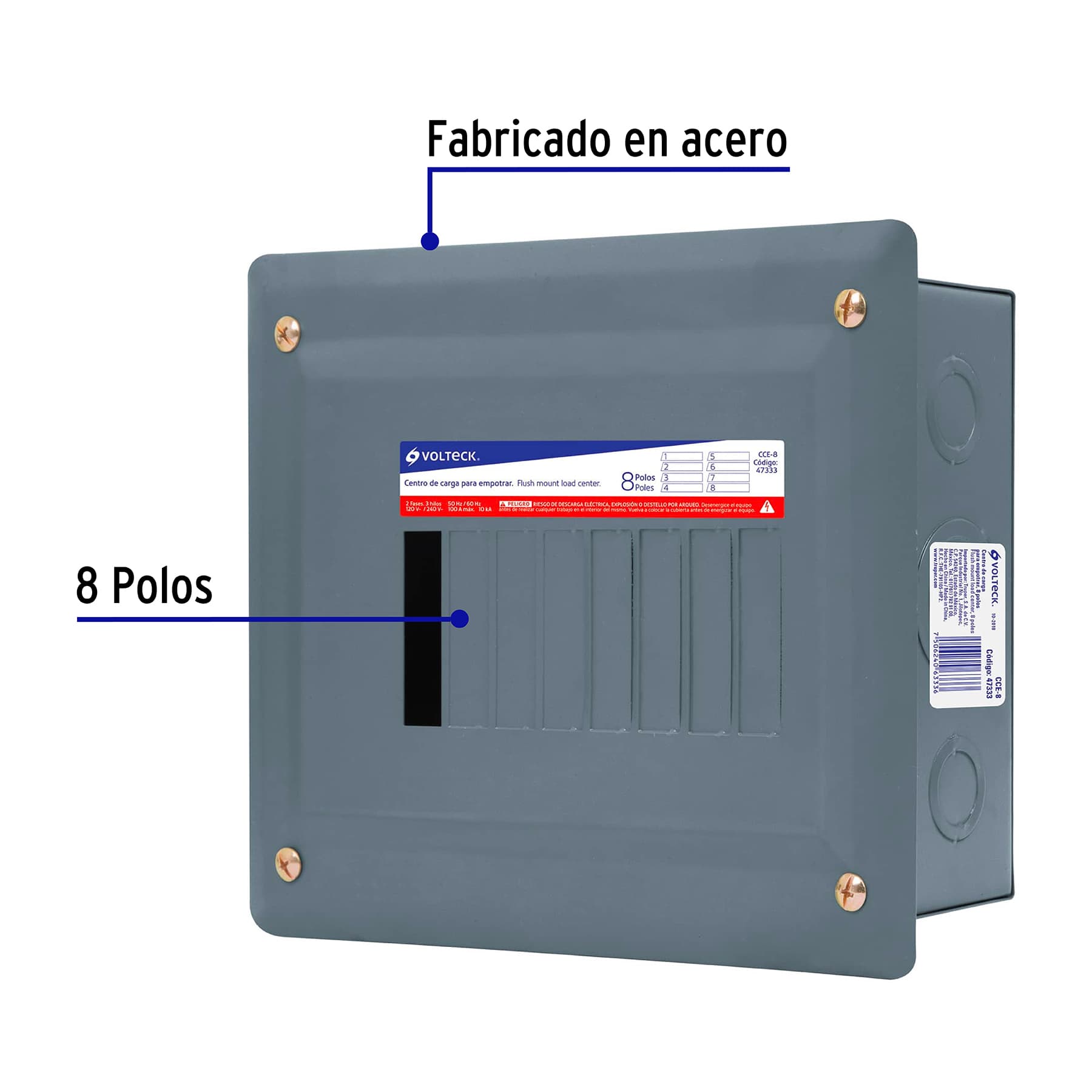 Centro de carga empotrable, 8 polos, Volteck - CCE-8 / 47333