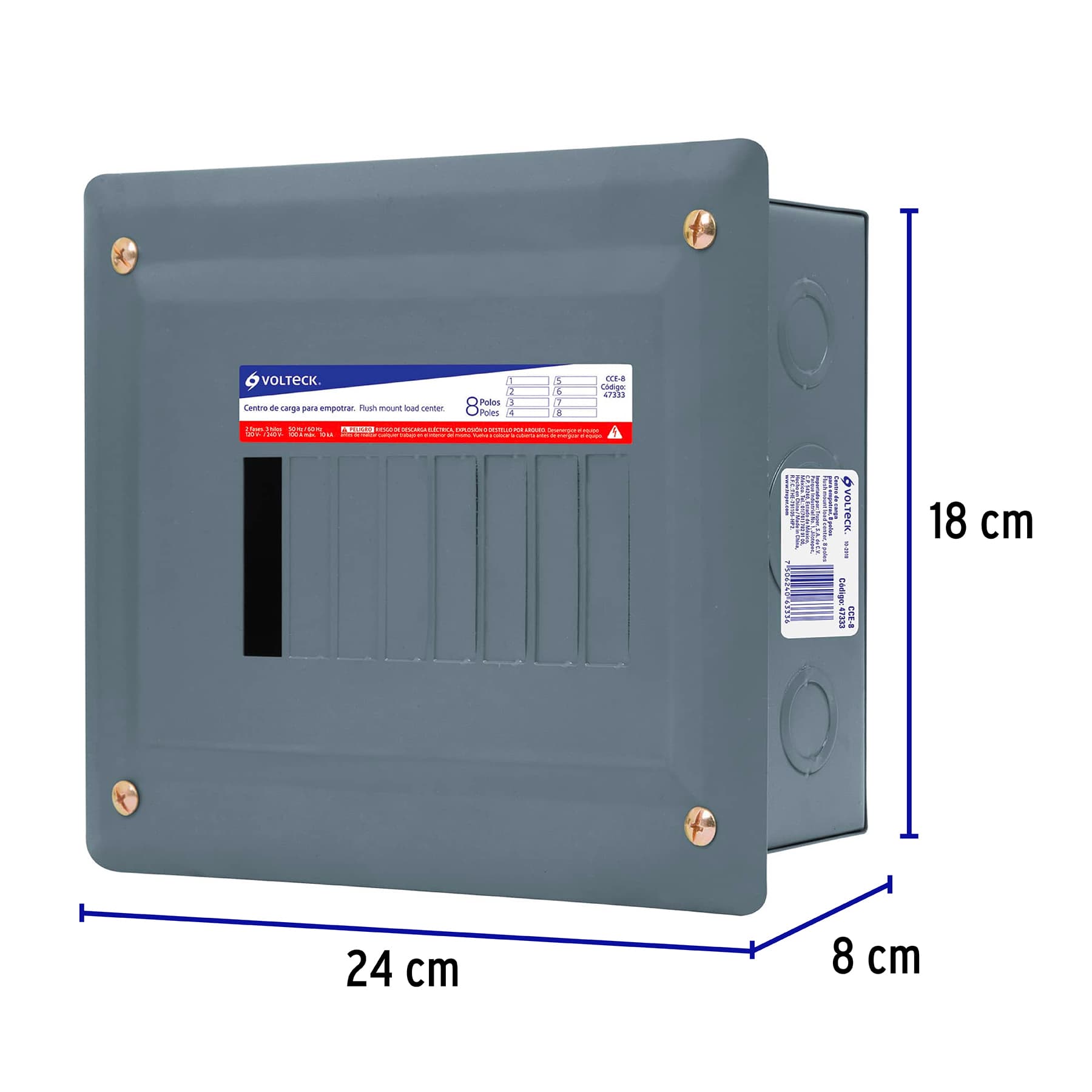 Centro de carga empotrable, 8 polos, Volteck - CCE-8 / 47333