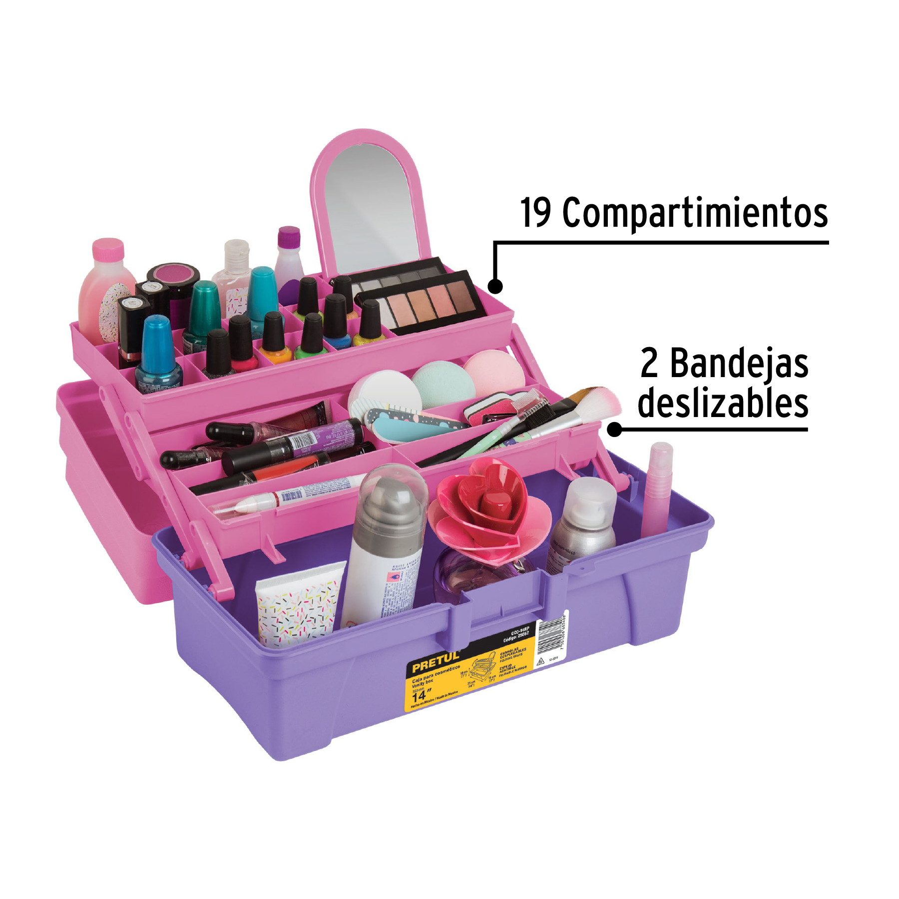 Caja cosmetiquera 14', rosa/morado, Pretul - CCO-14RP / 25052