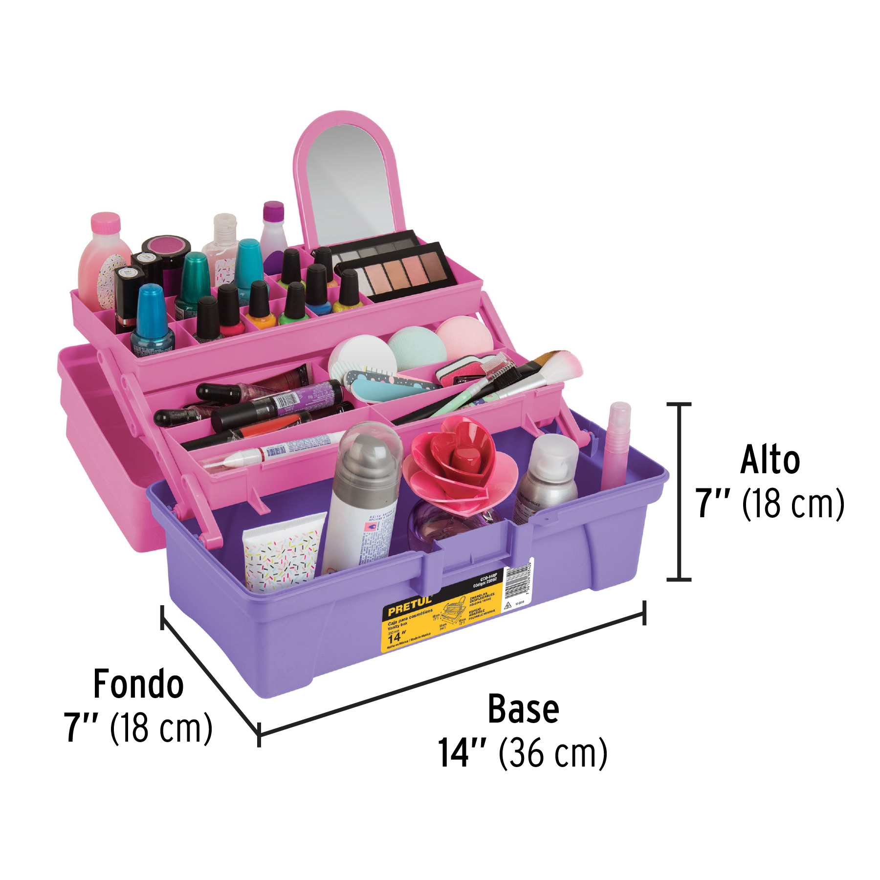 Caja cosmetiquera 14', rosa/morado, Pretul - CCO-14RP / 25052
