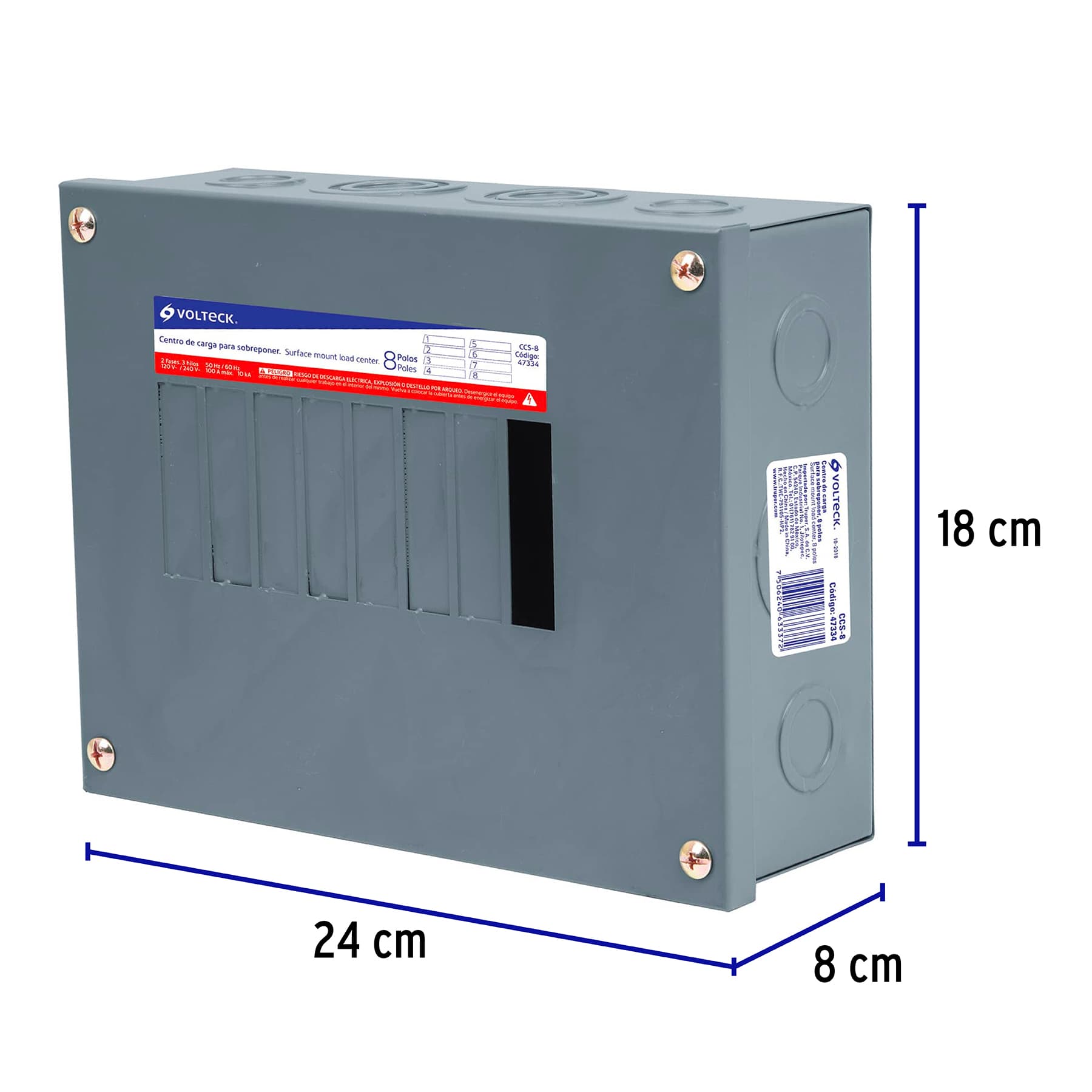 Centro de carga de sobreponer, 8 polos, Volteck - CCS-8 / 47334