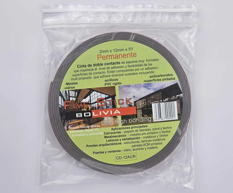 CINTA DOBLE CONTACTO ACRILICA UHB 12mm X 5Y X 2mm GRIS FIVE STICK