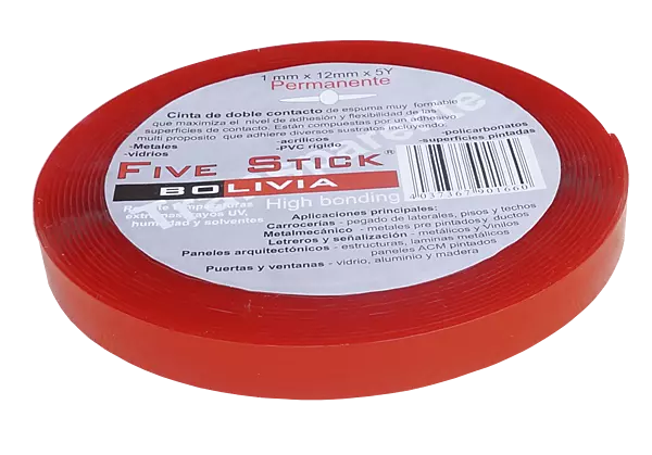 CINTA DOBLE CONTACTO TRANSPARENTE 12mm X 10Y X 1mm FIVE STICK