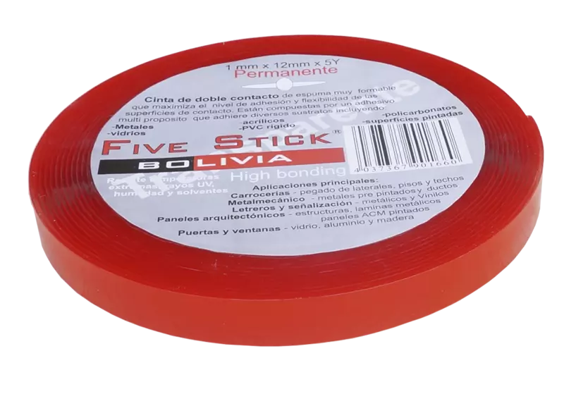 CINTA DOBLE CONTACTO TRANSPARENTE 12mm X 10Y X 1mm FIVE STICK