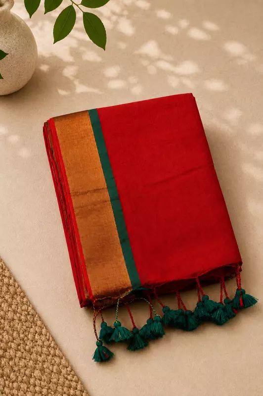 Mul cotton Red with Green