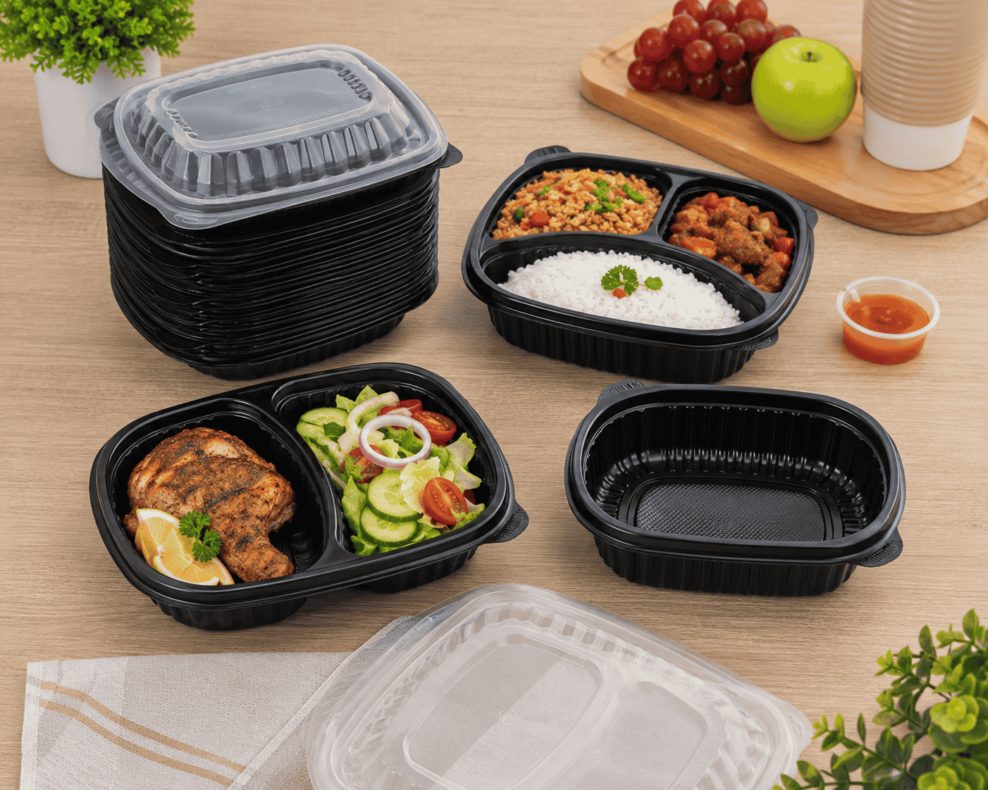 Cera Black Compartment Pack with lids