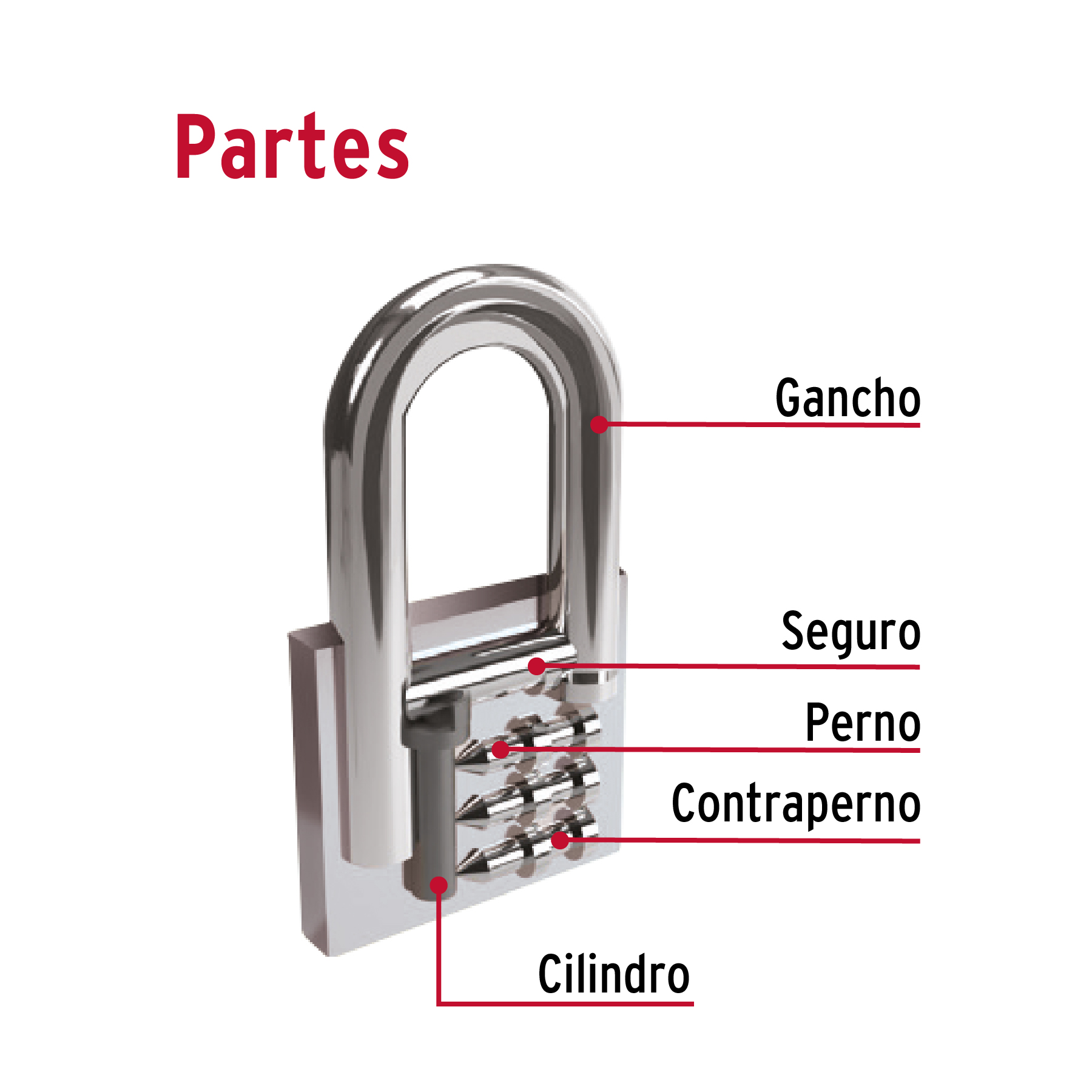 Candado de hierro, 38mm, gancho largo, caja - CH-38L / 43323