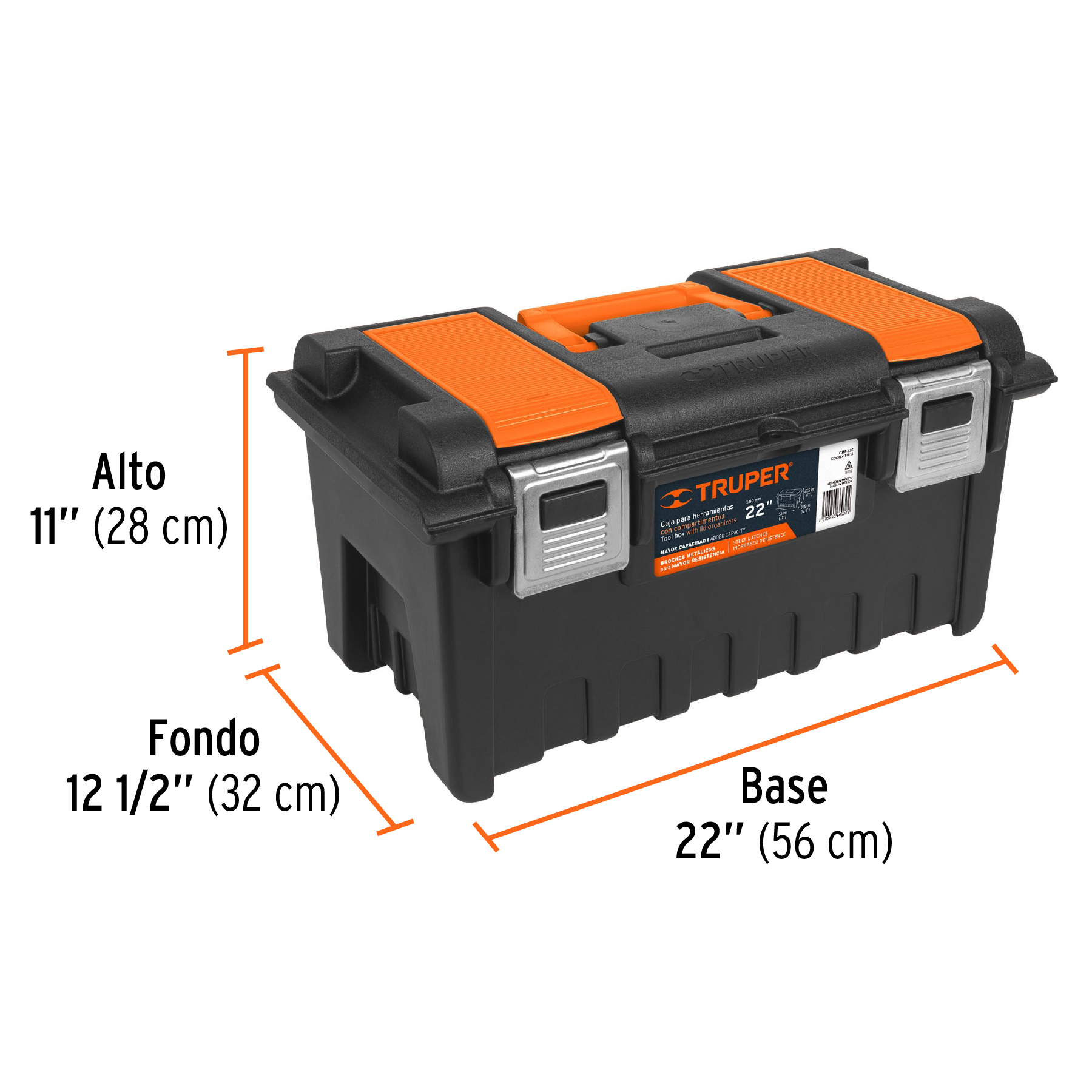 Caja Plastica 22' C/Compartimentos, Naranja, Broche Metalico - Cha-22S