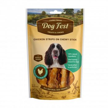 Dog Fest Chicken strips on a chewy stick for adult dogs - 90g (3.17oz) TREAT Dog Fest Chicken strips on a chewy stick for adult dogs - 90g (3.17oz) TREAT