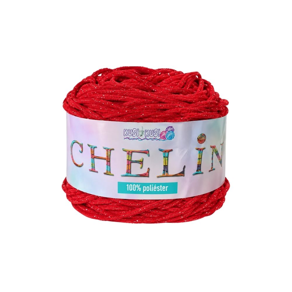 Lana Chelín T70 Rojo con Lurex Paquete X 4 ovillos X 160 gramos