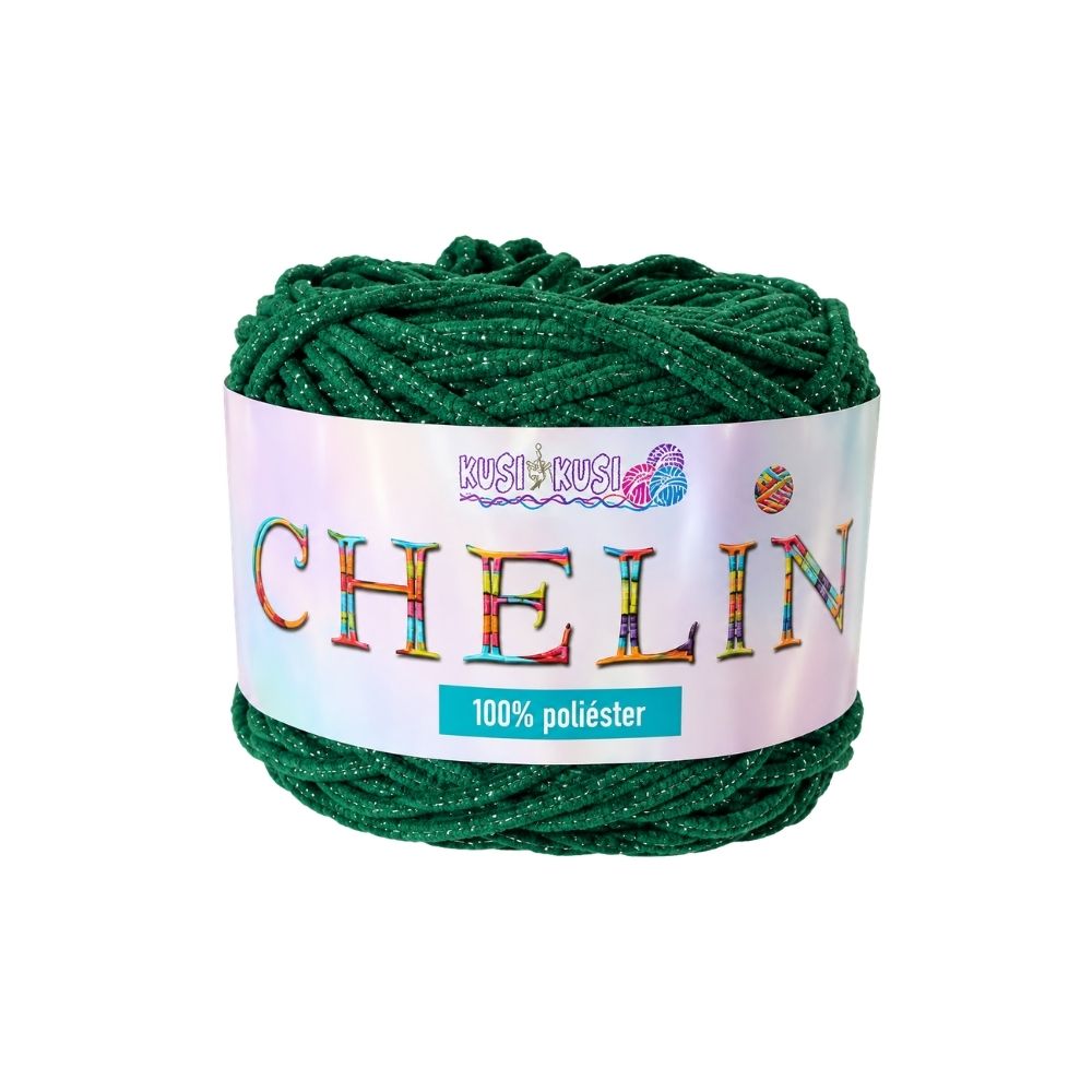 Lana Chelín T73 Verde navidad con Lurex Paquete X 4 ovillos X 160 gramos