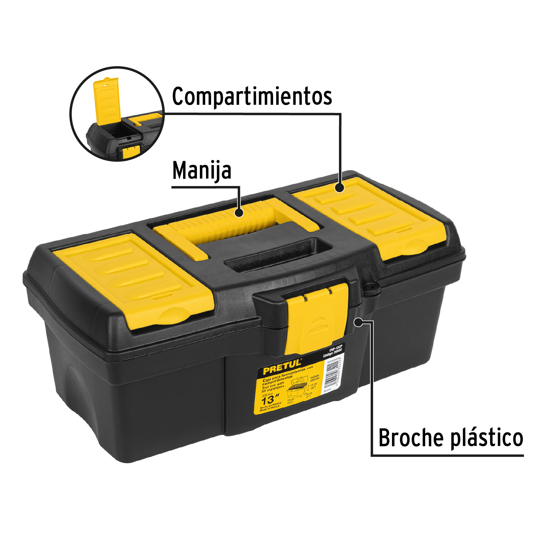Caja plástica 13' con compartimentos, Pretul - CHP-13CP / 20602