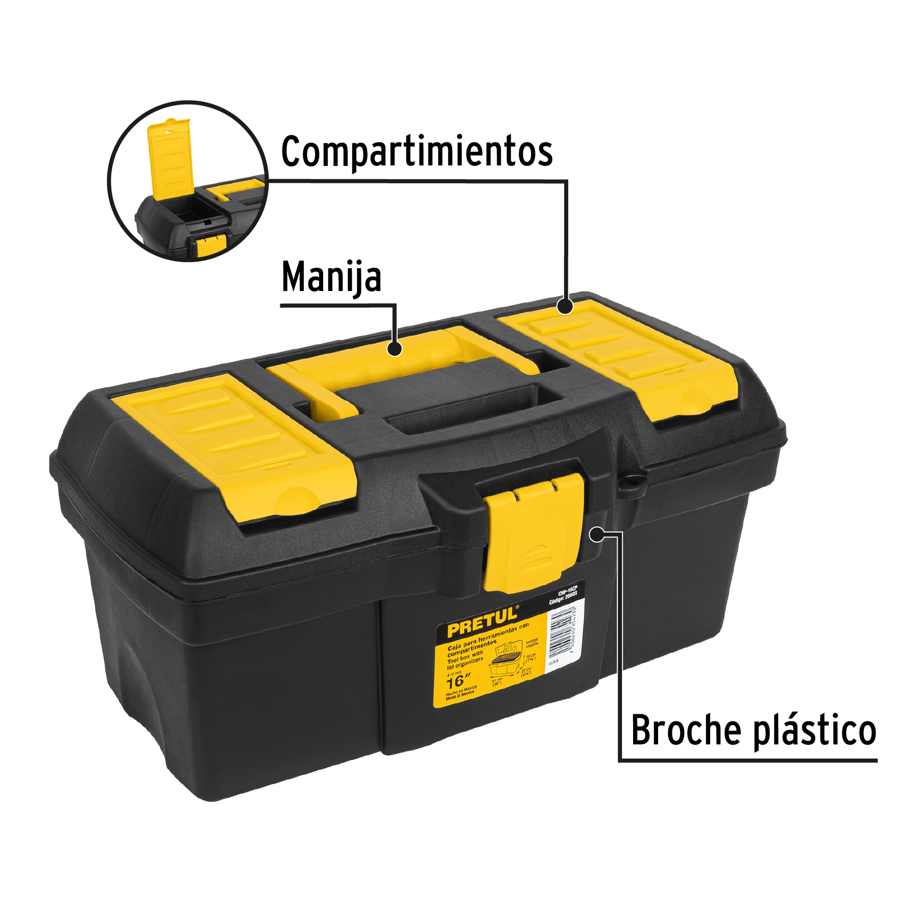 Caja plástica 16' con compartimentos, Pretul - CHP-16CP / 20603
