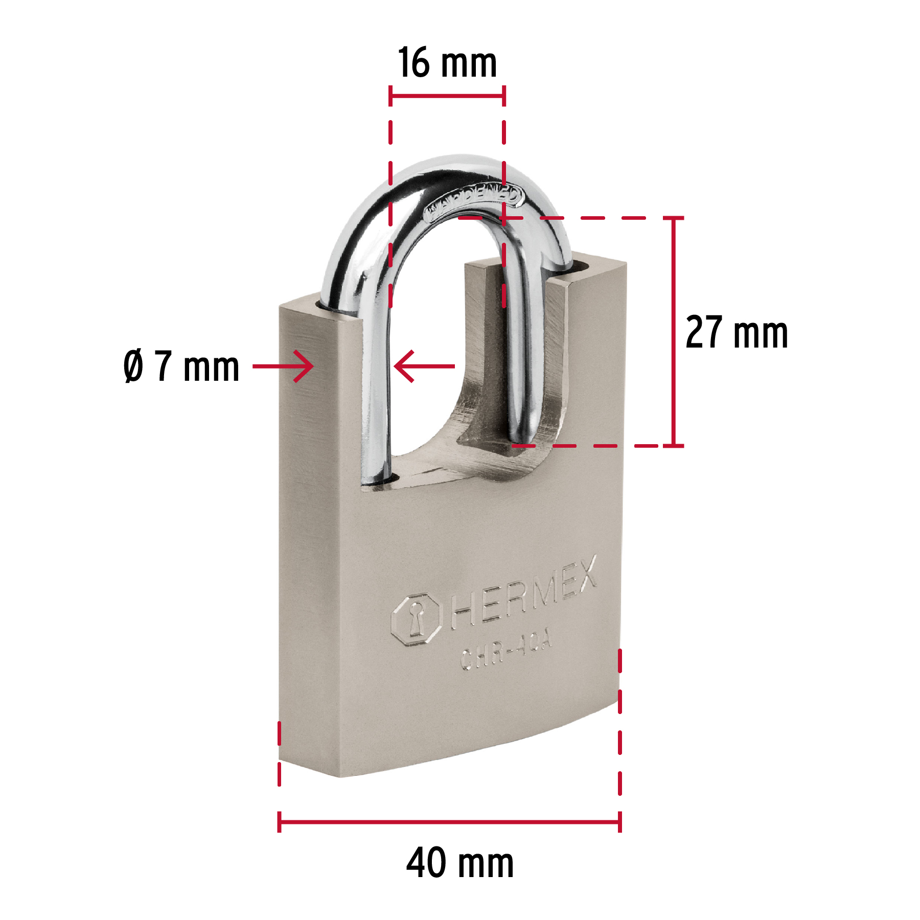 Candado de hierro con coraza, 40mm, llave anti-ganzúa - CHR-40A / 43312