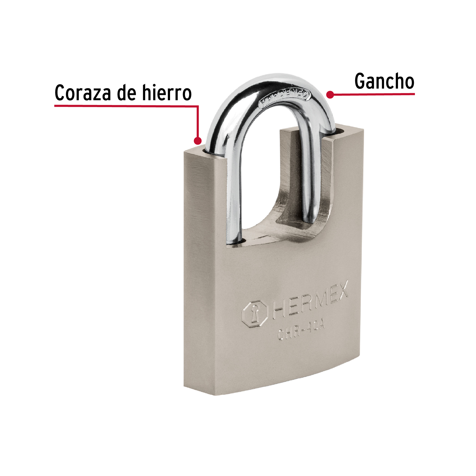 Candado de hierro con coraza, 40mm, llave anti-ganzúa - CHR-40A / 43312