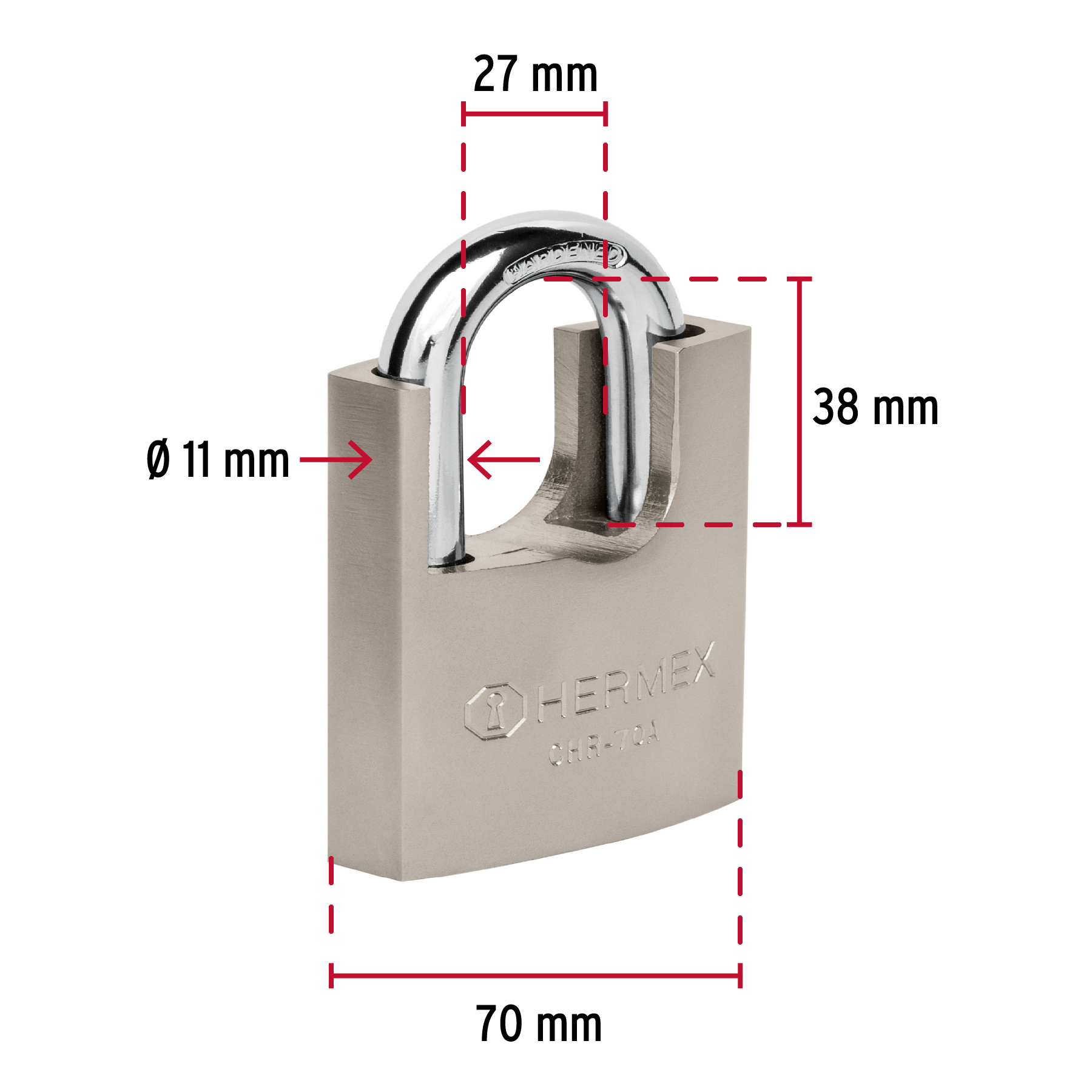 Candado de hierro con coraza, 70 mm, llave anti-ganzúa - CHR-70A / 43003