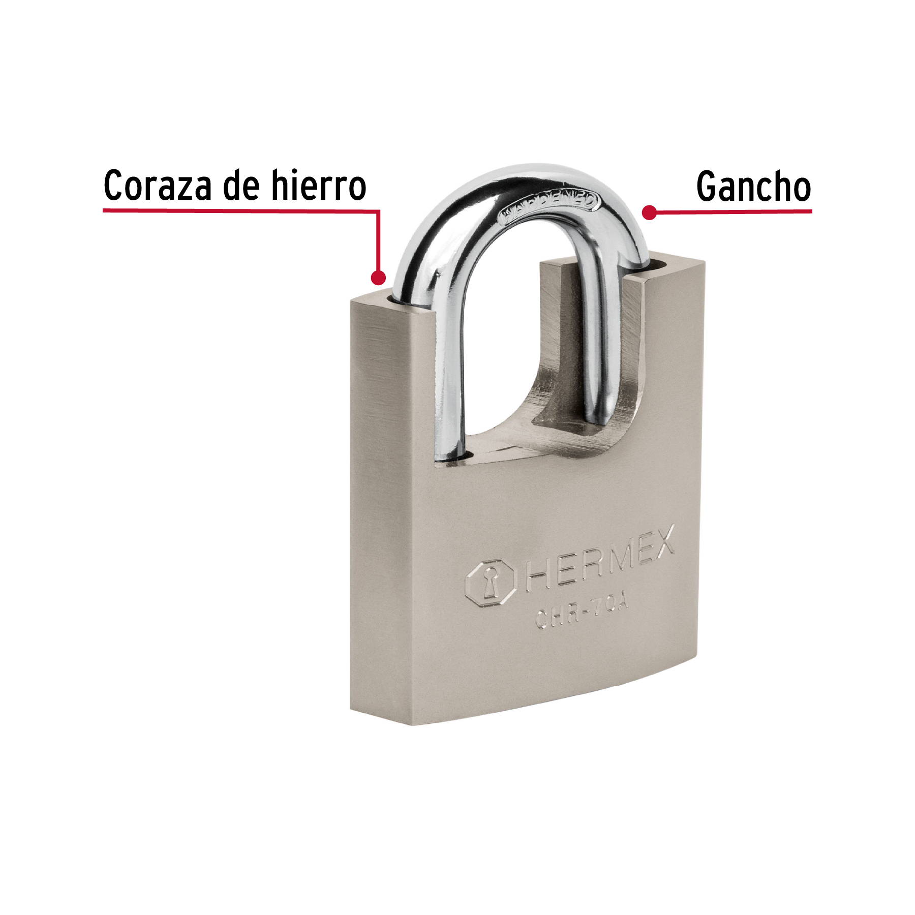 Candado de hierro con coraza, 70 mm, llave anti-ganzúa - CHR-70A / 43003