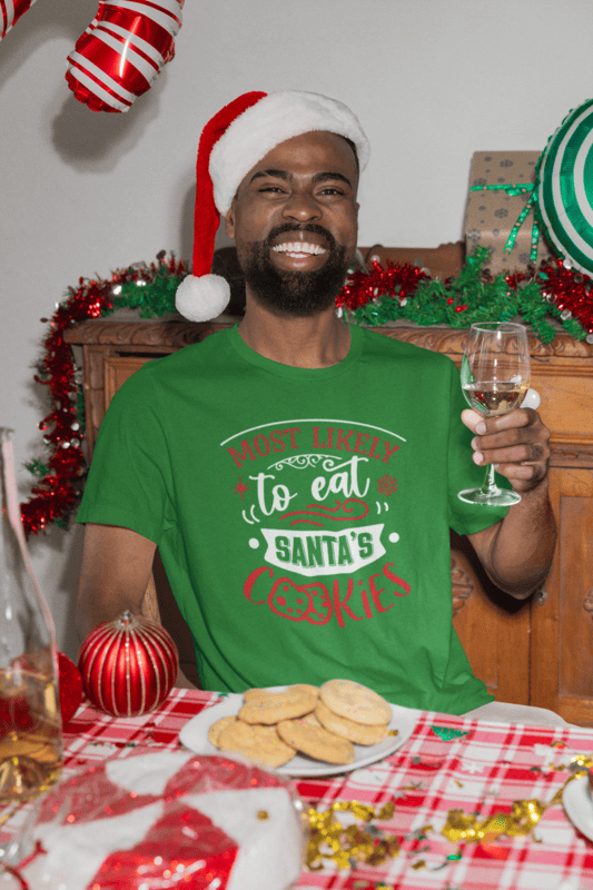 Most Likely to Eat Santa’s Cookies – Funny Christmas T-Shirt (Bella+Canvas)