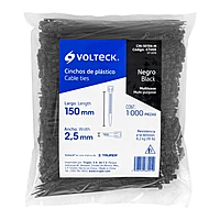 Bolsa con 1000 cinchos plásticos 18 lb, 150x2.5 mm, negros - CIN-1815N-M / 47466
