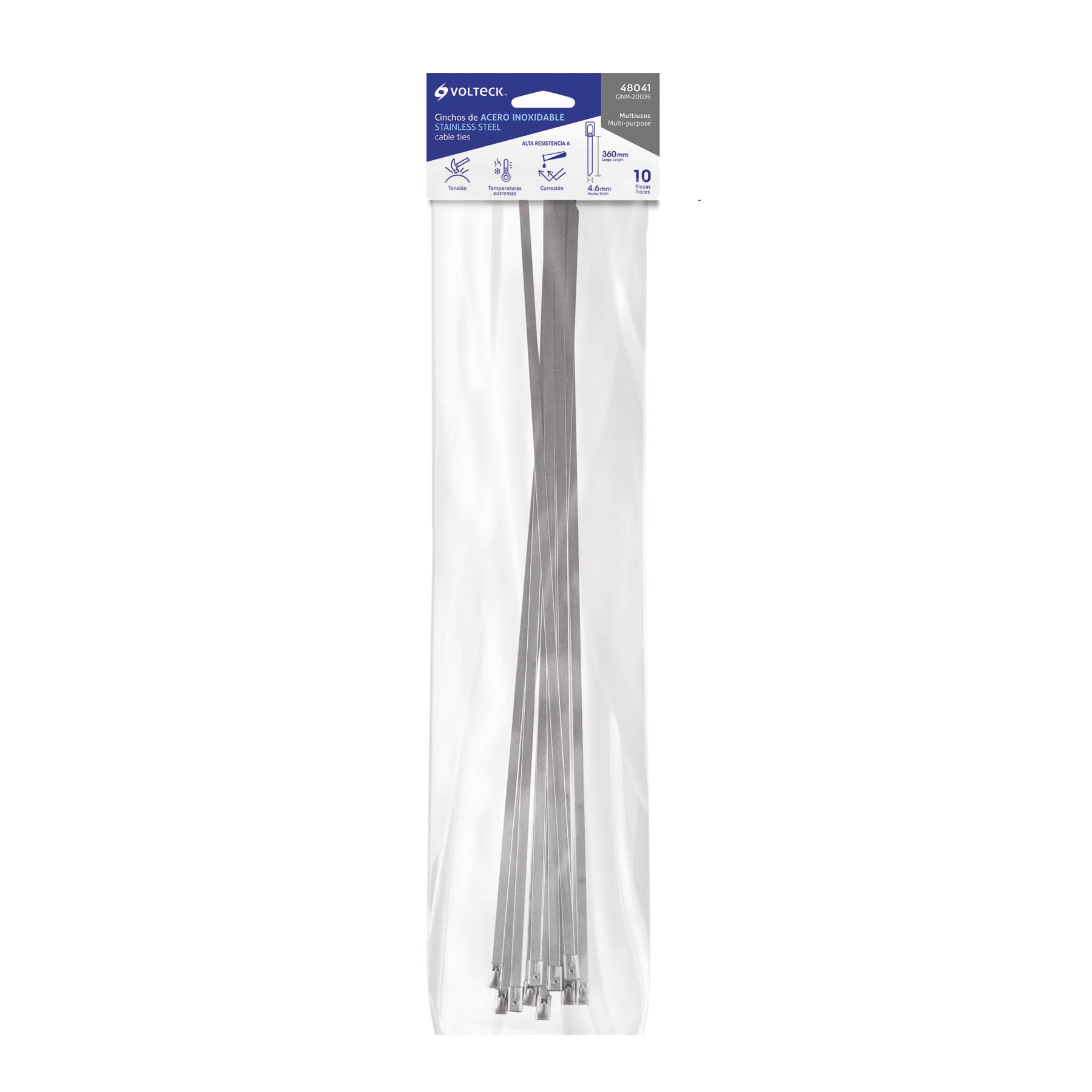 Cincho de acero inoxidable 36 cm, 200 lb, 10 pzas 48041 - CINM-20036