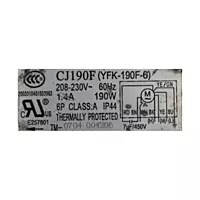 Motor de Clima de Ventana, 2 Ton Mirage, CJ190F (YFK-190F-6), 208-230V, 60Hz, 1.4A, 190W, 6 Polos - 150116034