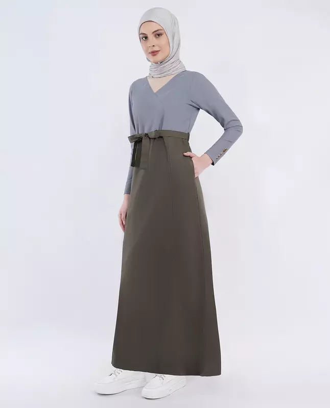 OLIVE AND GREY URBAN BELTED JILBAB