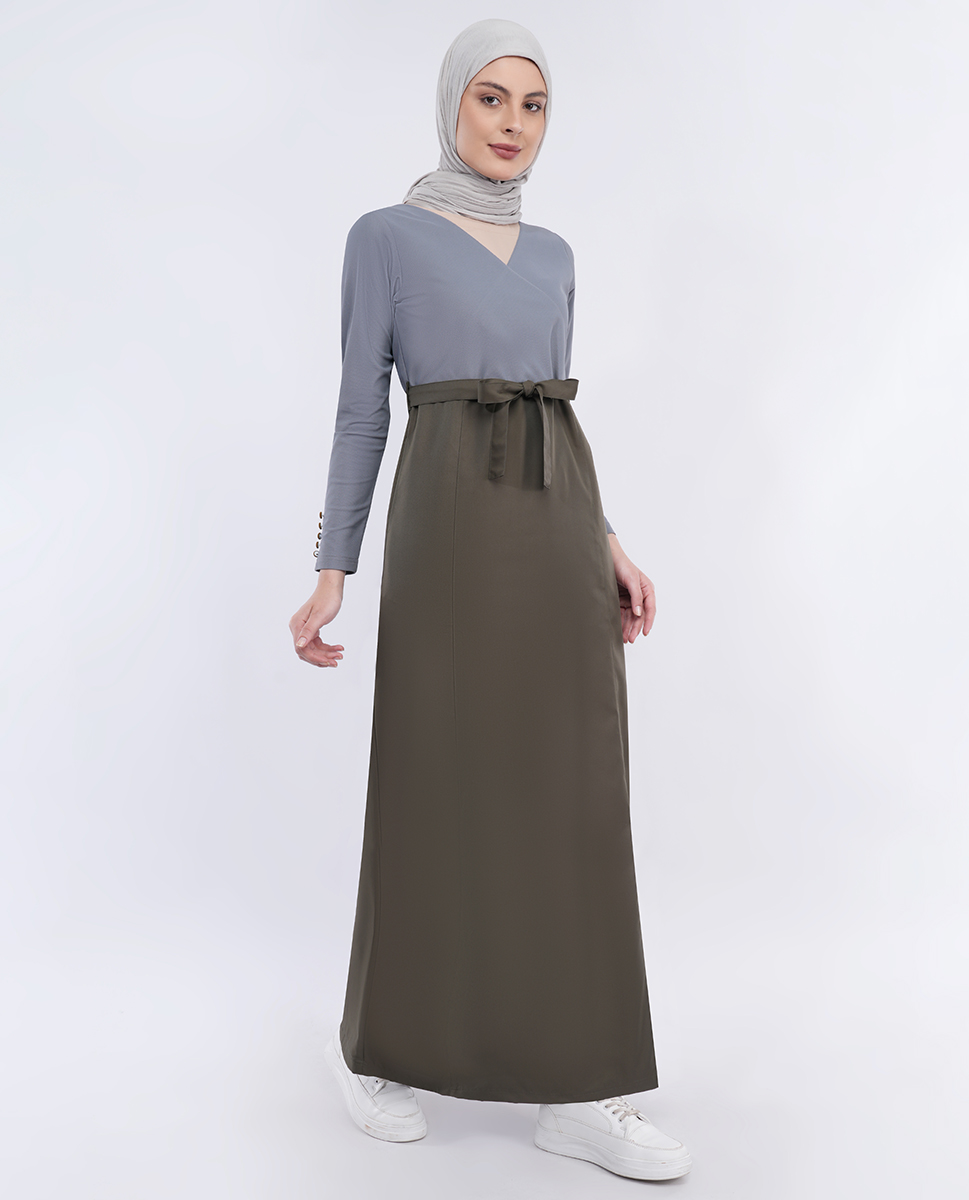 OLIVE GREY BELTED JILBAB