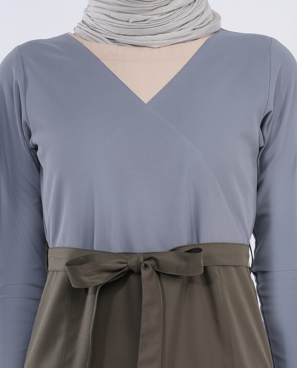 OLIVE GREY BELTED JILBAB