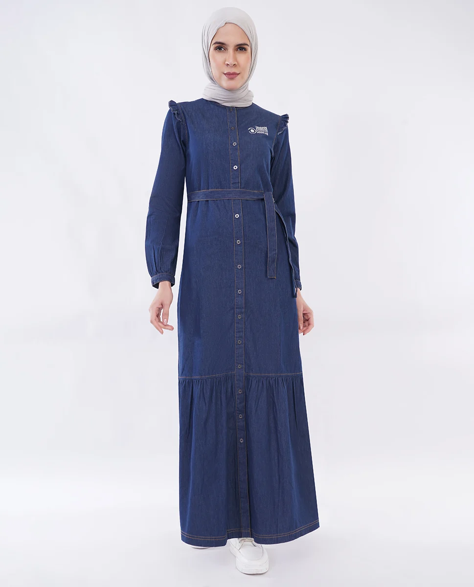 ICE BLUE RUFFLE FLOW FINE DENIM MAXI JILBAB