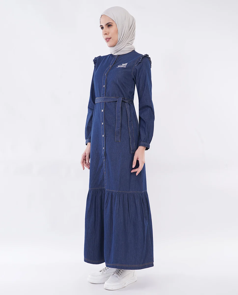 ICE BLUE RUFFLE FLOW FINE DENIM MAXI JILBAB