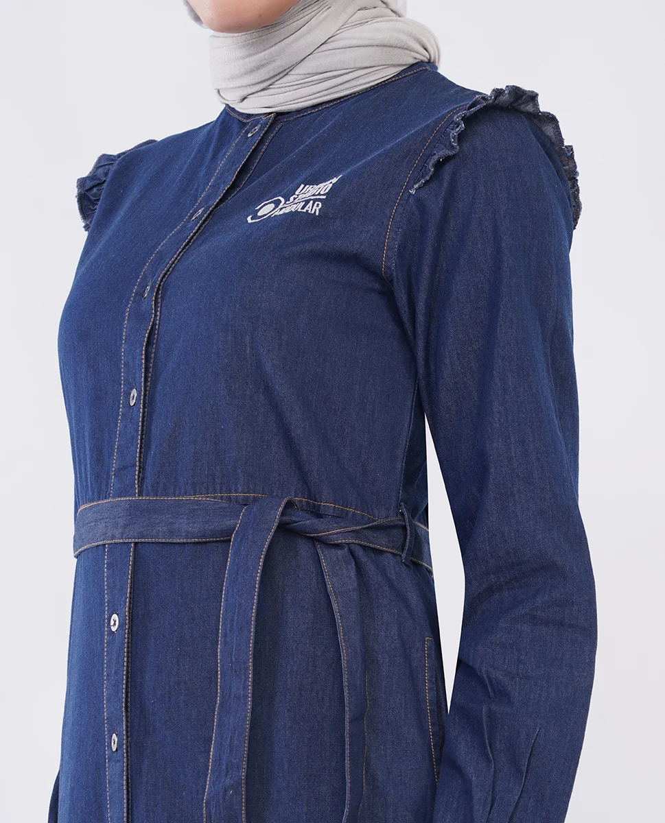 ICE BLUE RUFFLE FLOW FINE DENIM MAXI JILBAB